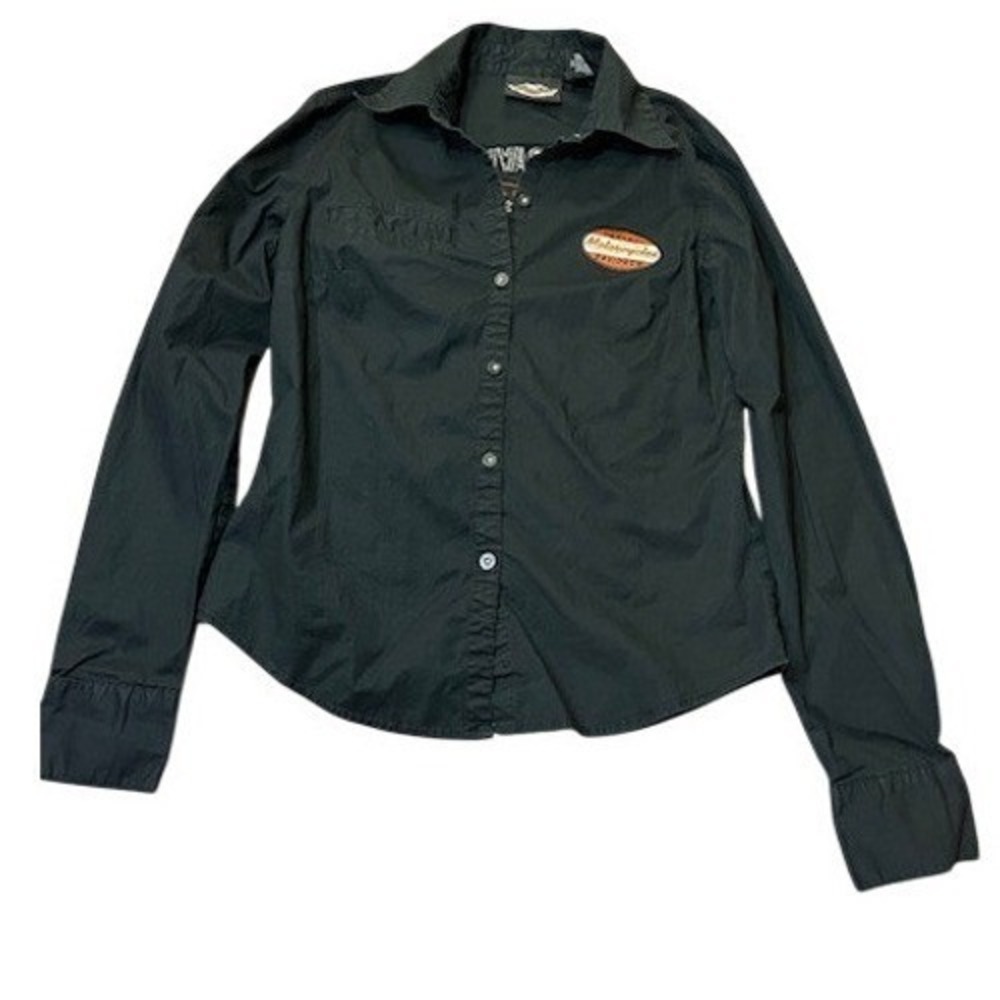 Harley-Davidson Black Long Sleeve Button Up Shirt Embroidered Logo Kids L